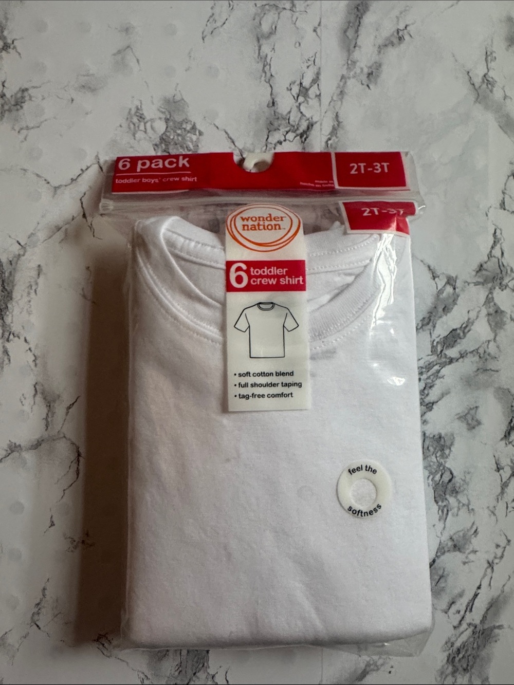 Wonder Nation Toddler Crew Shirt White (2T-3T) - 6 Pack